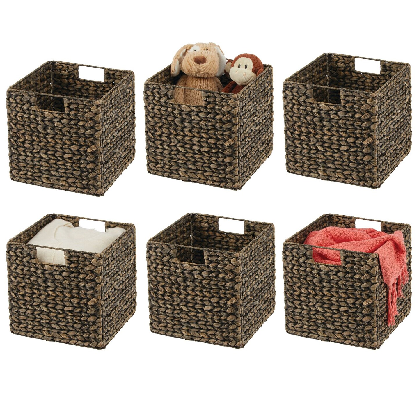 mDesign Woven Hyacinth Home Storage Basket Cube Furniture, 6 Pack ...