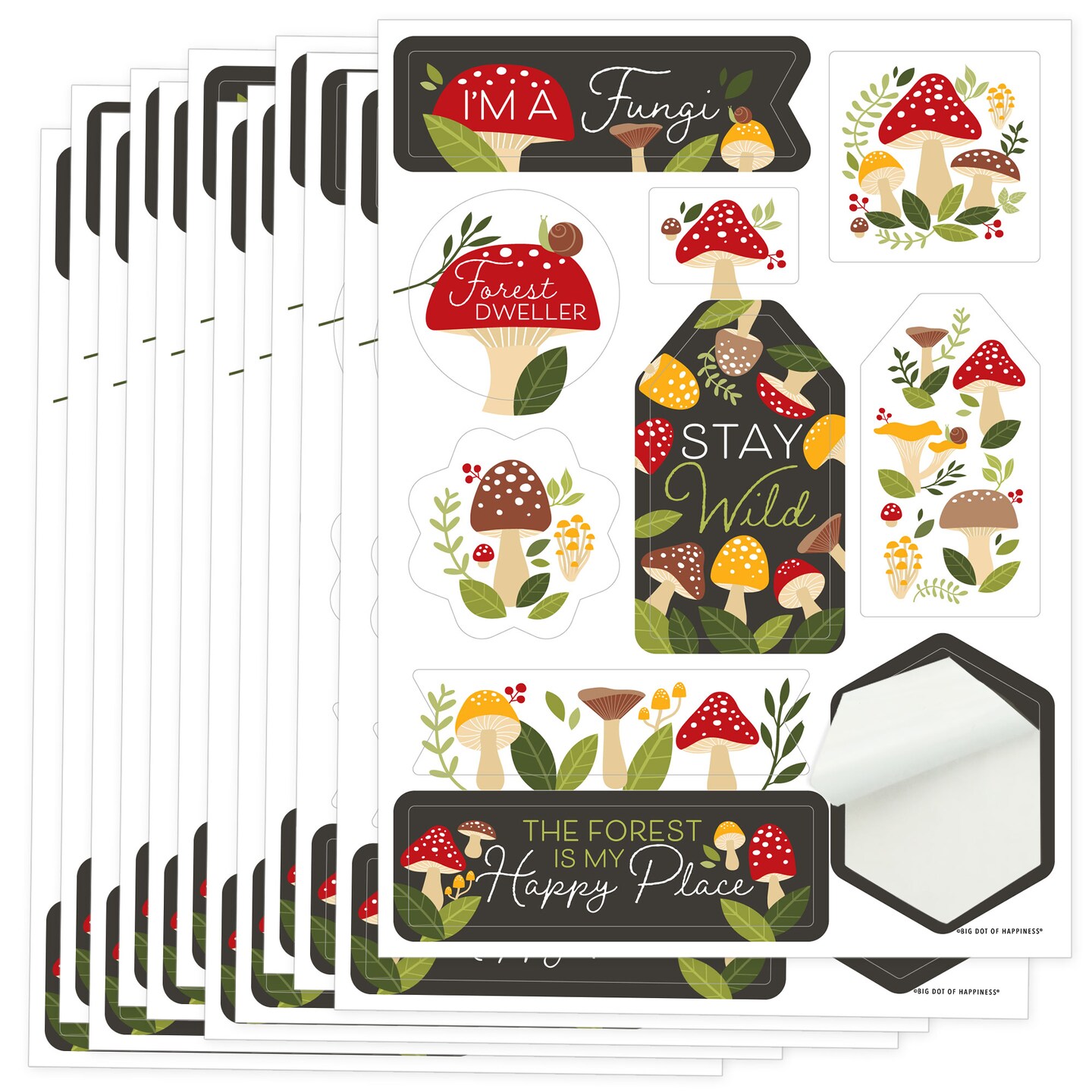 Big Dot of Happiness Wild Mushrooms - Red Toadstool Party Favor Sticker Set - 12 Sheets - 120 Stickers