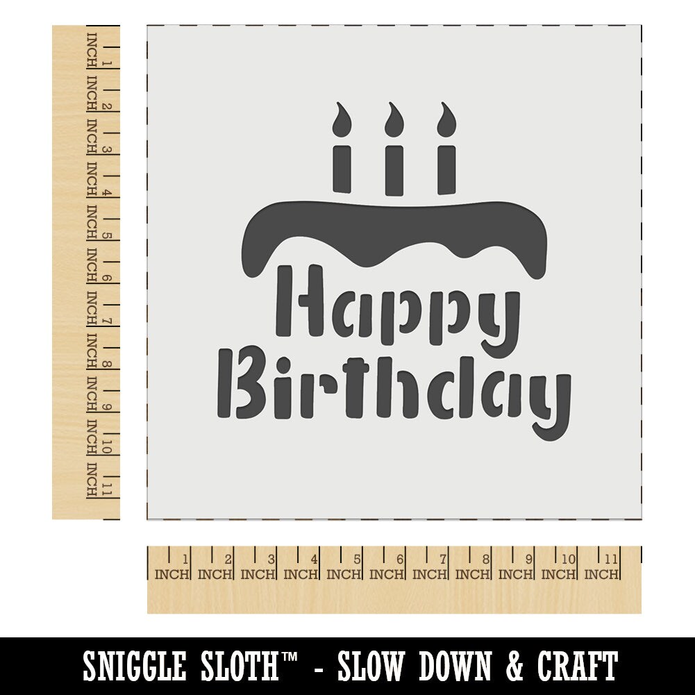 Happy Birthday with Cake Wall Cookie DIY Craft Reusable Stencil