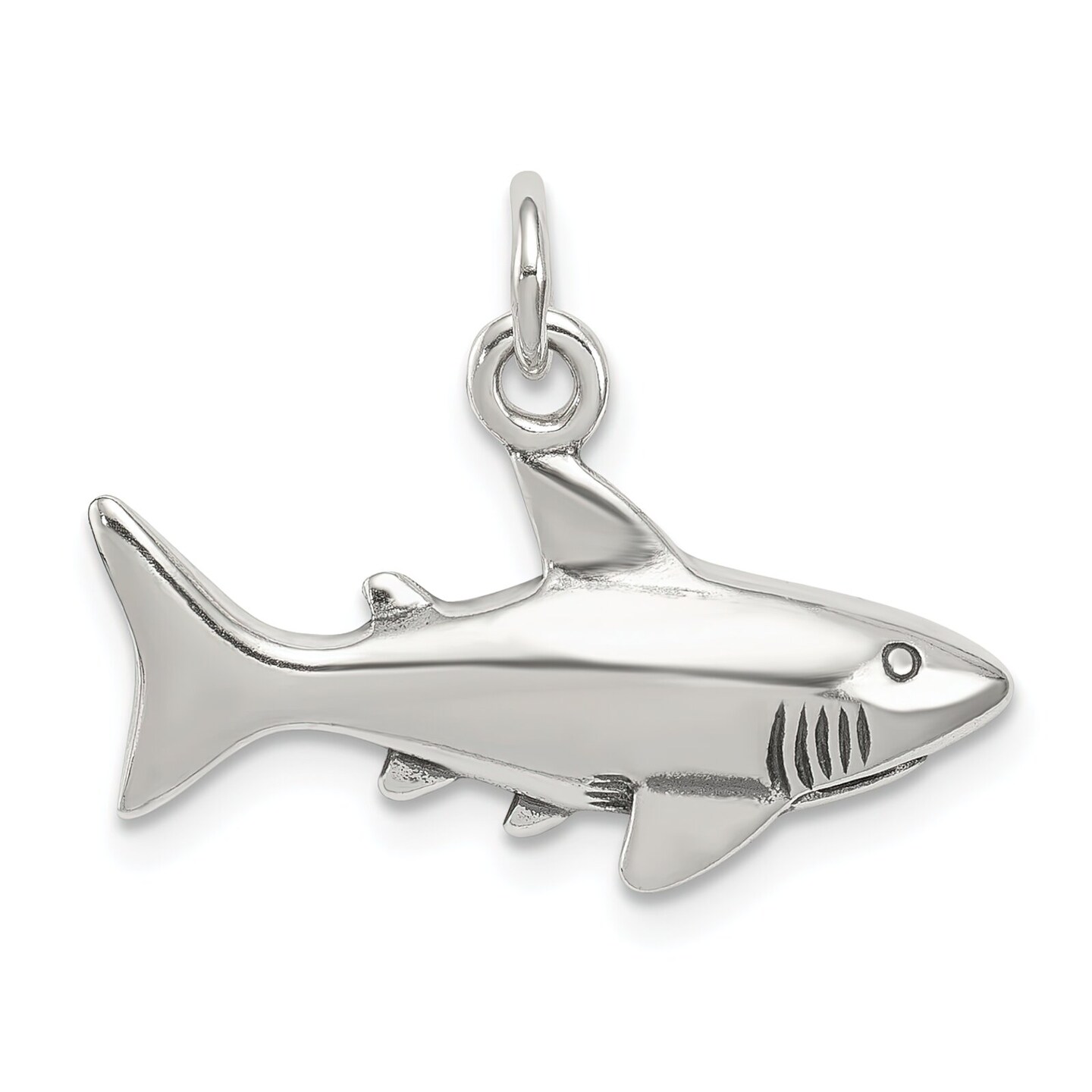 Sterling Silver Antiqued Shark Charm Pendant Jewelry 16mm x 22mm
