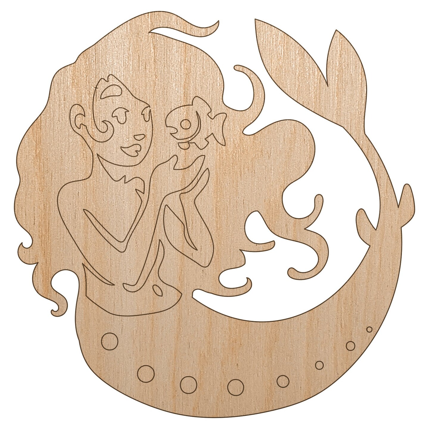 Mermaid and Fish Friend Unfinished Wood Shape Piece Cutout for DIY Craft Projects