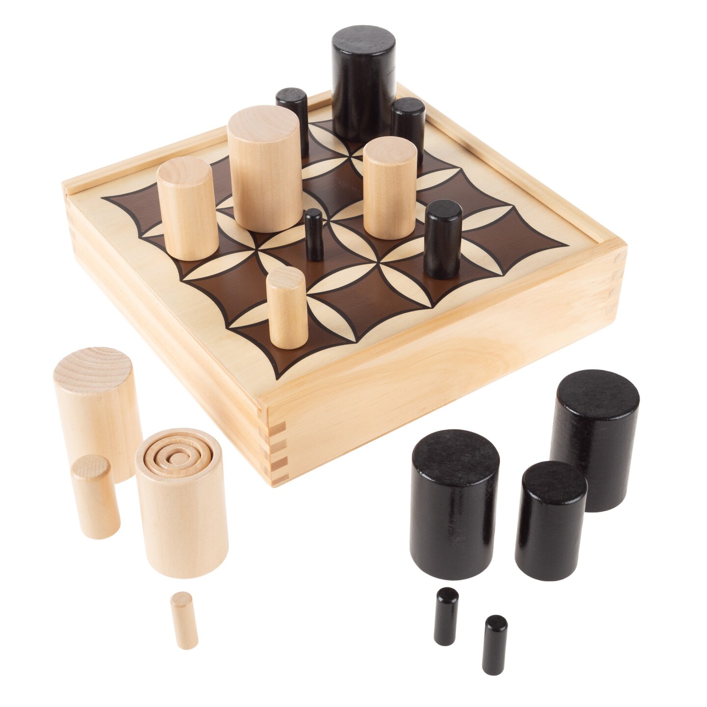 Wooden 3D Tic Tac Toe Game Board 2 Player Portable Family Fun Natural Finish