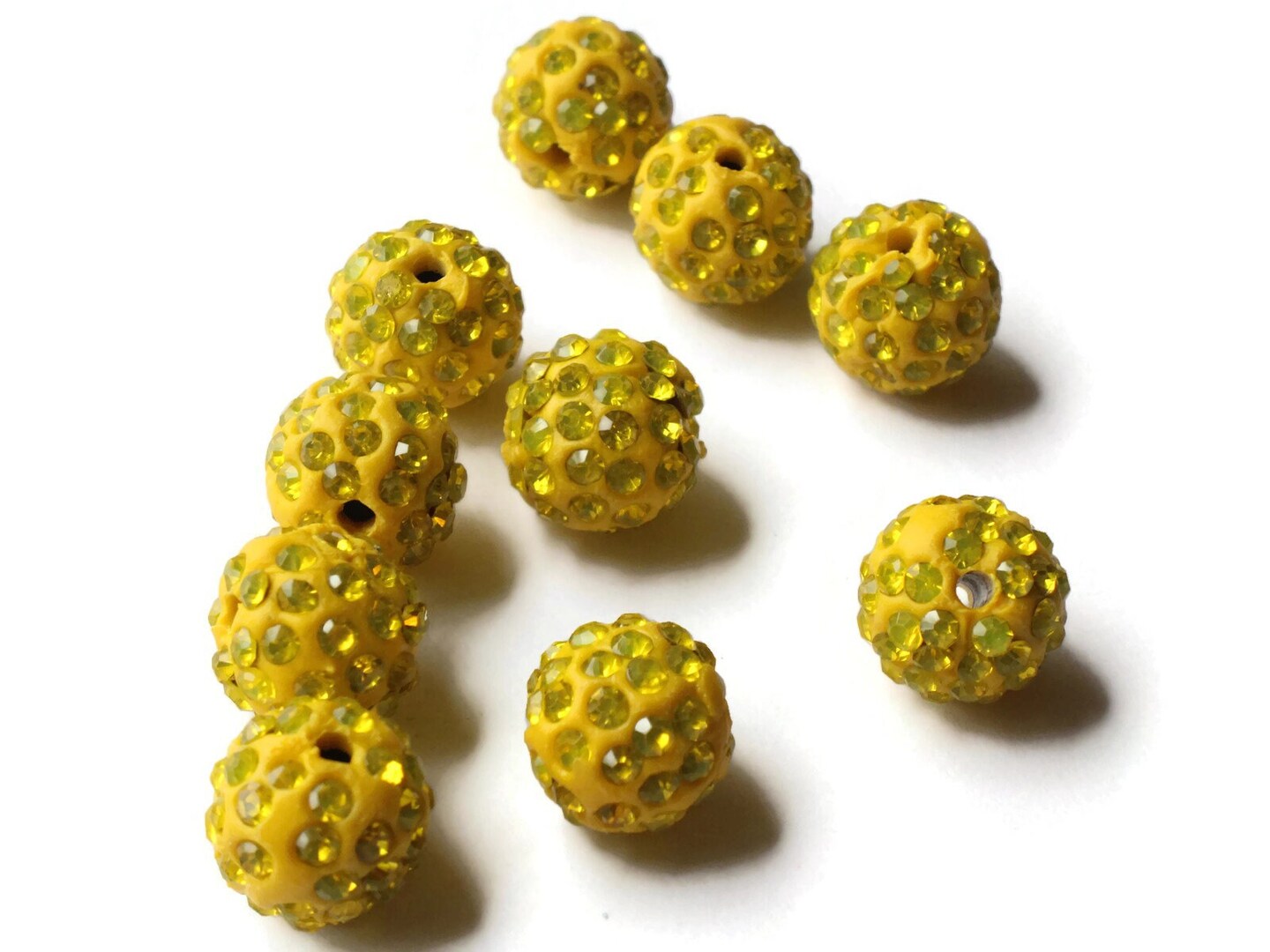 12mm Bright Yellow Rhinestone Round Polymer Clay Sparkle Beads