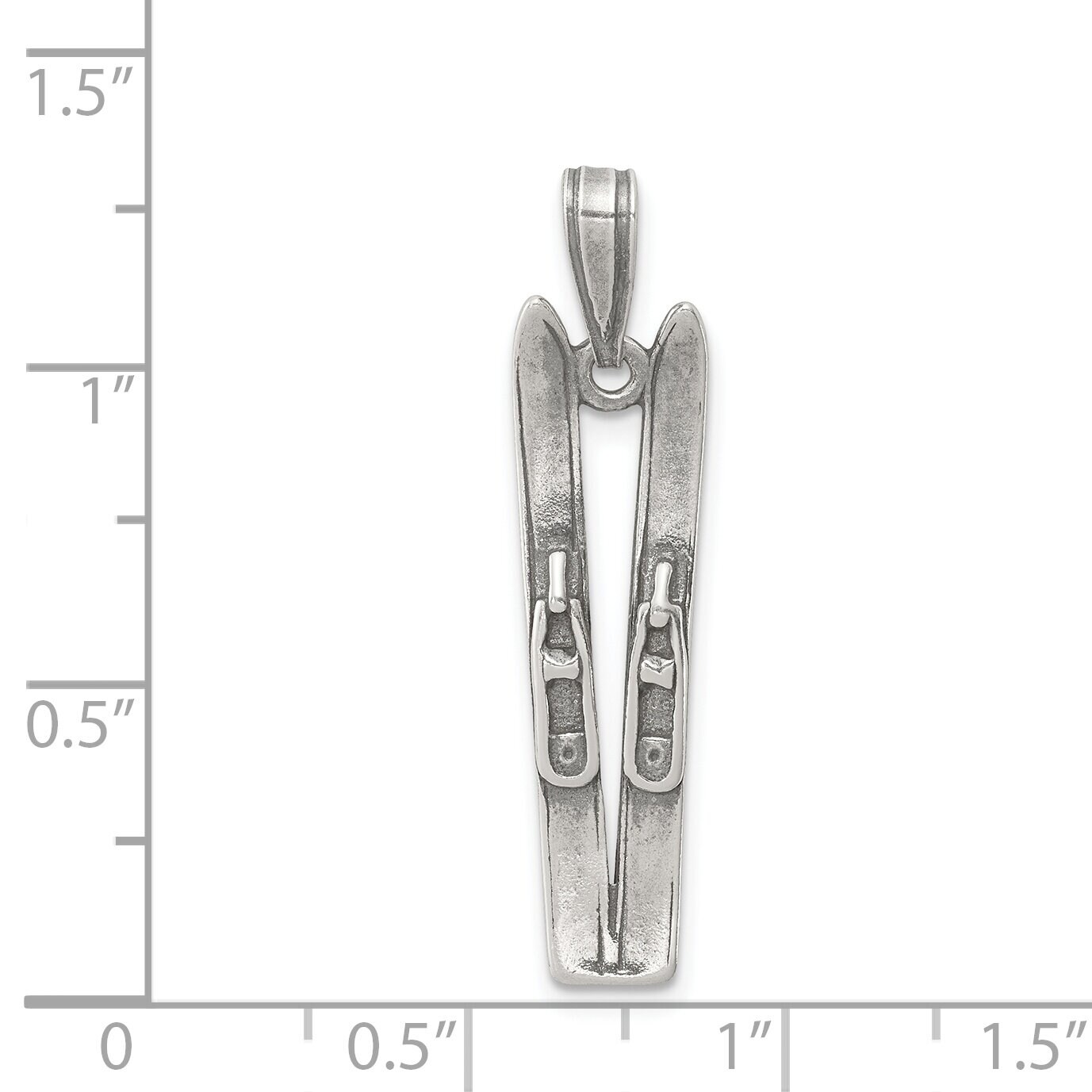 Sterling Silver Antiqued Ski's Charm Pendant Jewelry 25mm x 9mm