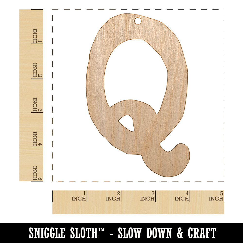 Letter Q Uppercase Cute Typewriter Font Unfinished Craft Wood Holiday Christmas Tree DIY Pre-Drilled Ornament
