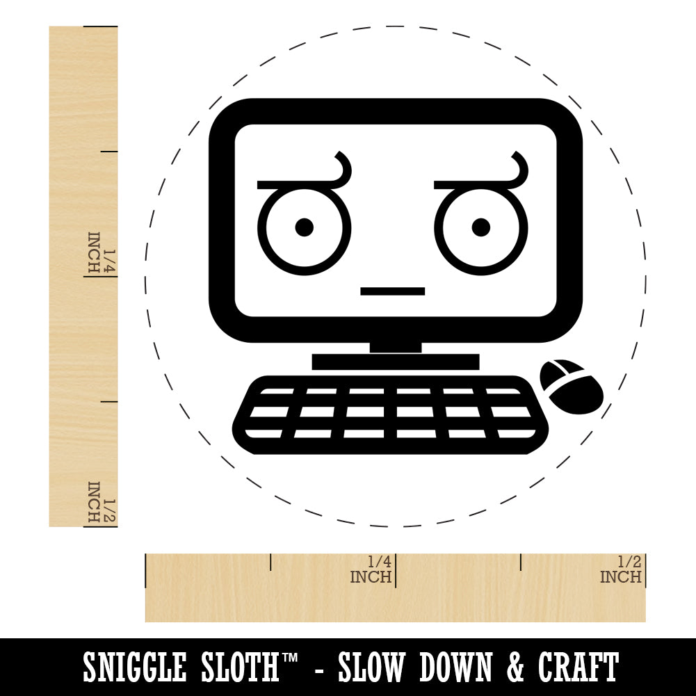 Doubtful Kawaii Computer Face Emoticon Self-Inking Rubber Stamp for Stamping Crafting Planners