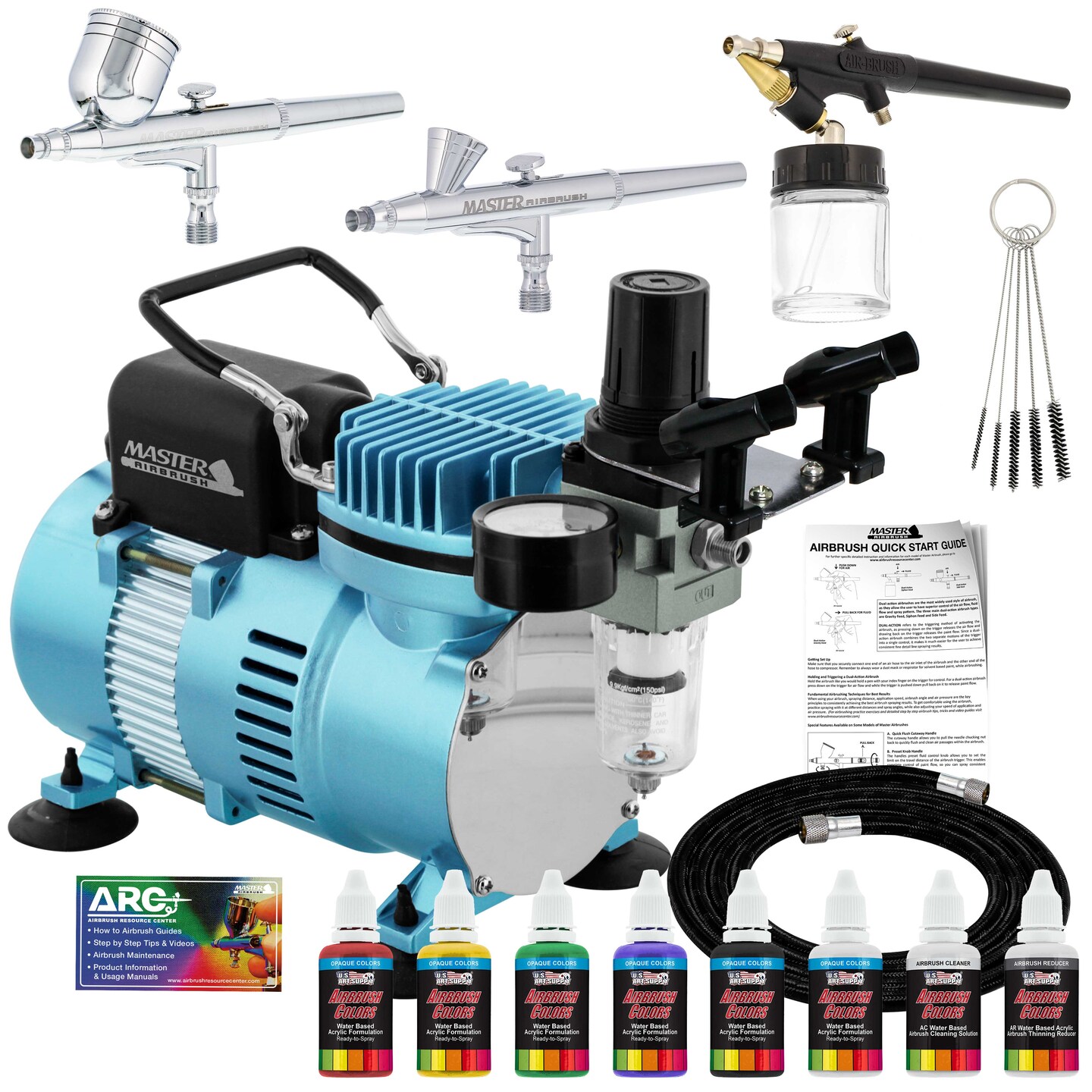 Cool Runner II Dual Fan Air Compressor Airbrushing System Kit with 3 Airbrushes, 6 Primary