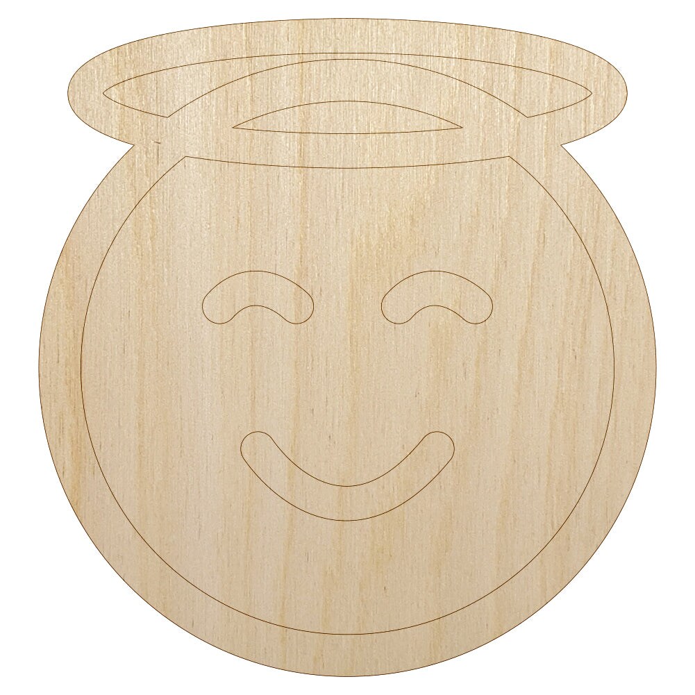 Angel Face Halo Emoticon Unfinished Wood Shape Piece Cutout for DIY Craft Projects