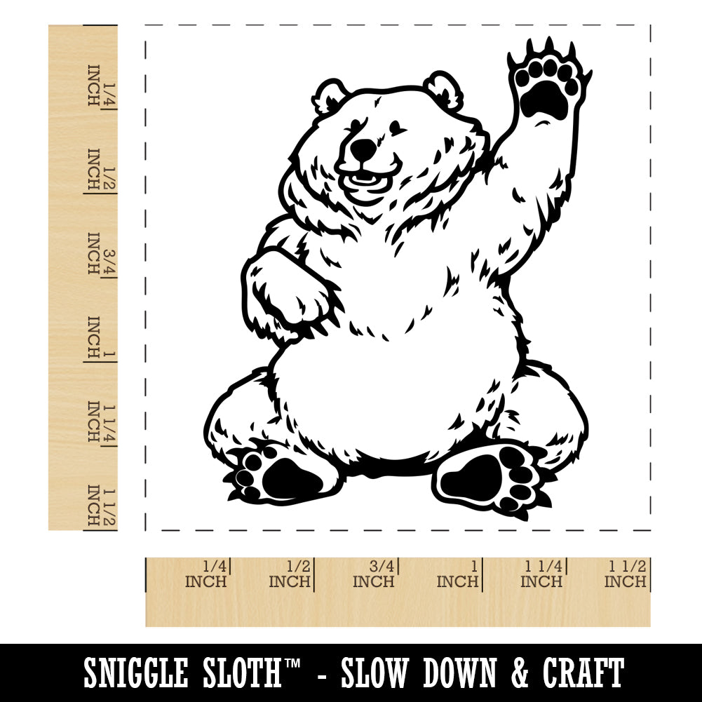 Charmingly Chubby Waving Bear Self Inking Rubber Stamp Ink Stamper