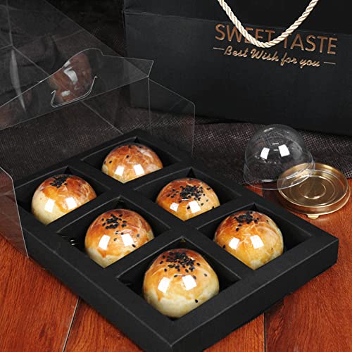 100 Pcs Clear Plastic Mini Cake Boxes with Dome Lids, Mini Bundt Cake Containers for Mini Cupcake, Muffin, Chocolate Covered Cookie, Strawberry, Mooncake and More (Gold Base)