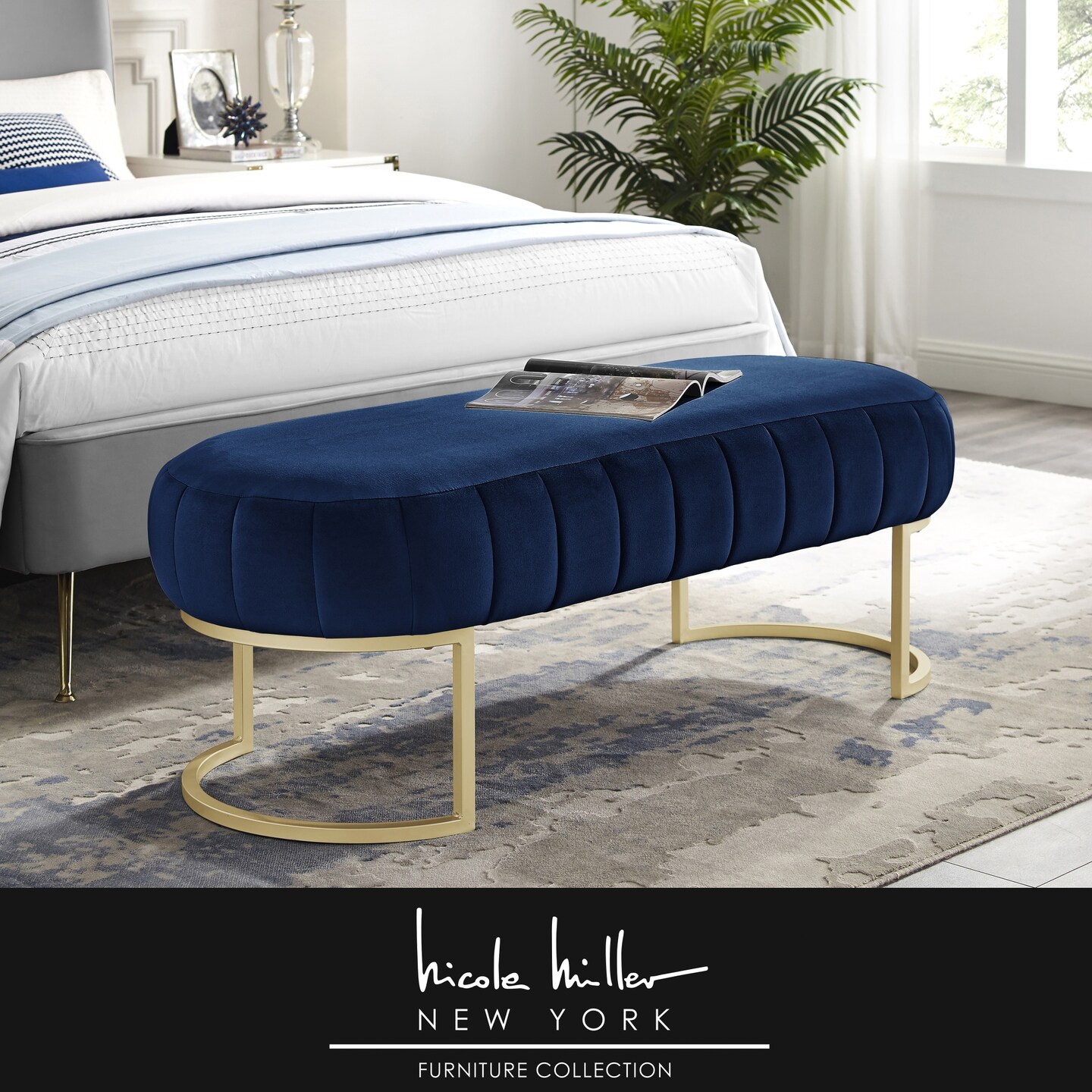 Mohit Leather/Velvet Channel Tufted  Bench