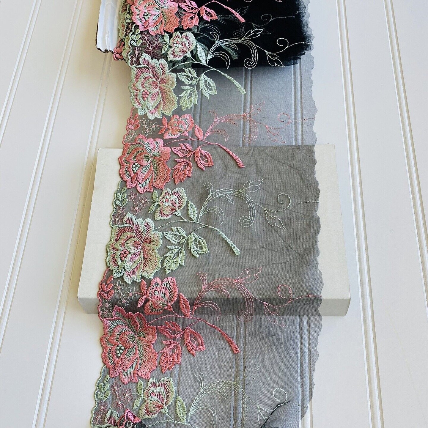 Kitcheniva Floral Embroidered Lace Trim Black Tulle Crafts