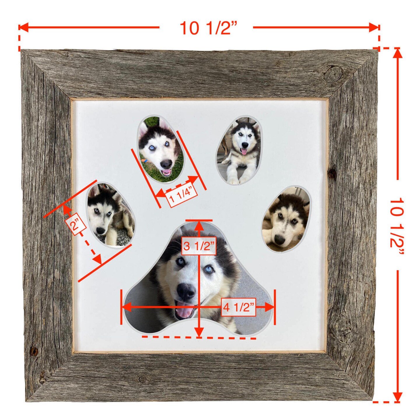 Rustic Farmhouse Paw Collage Series Reclaimed Wood Picture Frame with 5 Openings