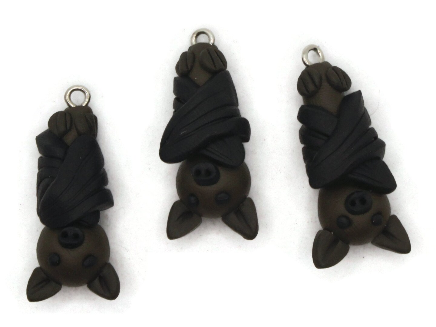 33mm Black Bat Charm Polymer Clay Animal Pendant