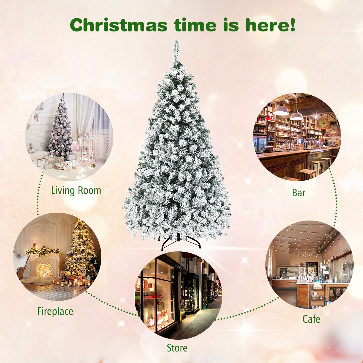 Costway 6ft/7.5ft/9ft Pre-Lit Premium Snow Flocked Hinged Artificial Christmas Tree with 250 Lights/450 Light/550 Lights