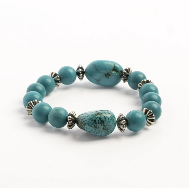 Earth's Jewels Semi-Precious Dyed Turquoise Natural Magnesite Stretch Bracelet