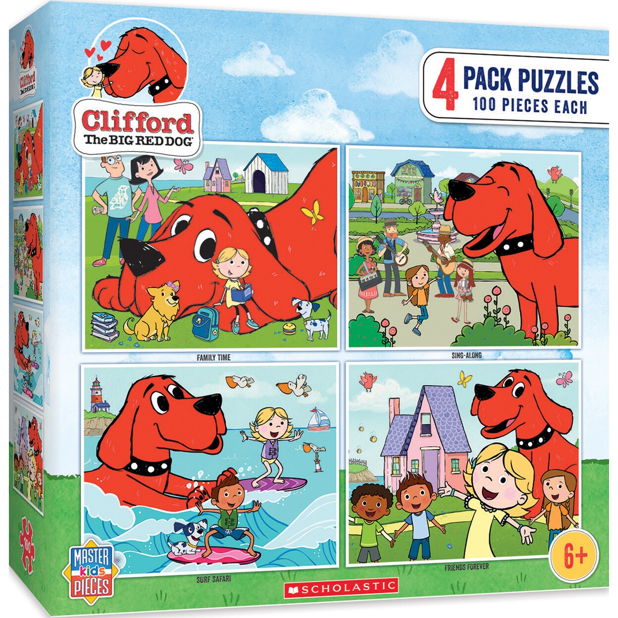 Masterpieces   Kids Puzzle Set - Clifford 4-Pack 100 Piece Jigsaw Puzzles