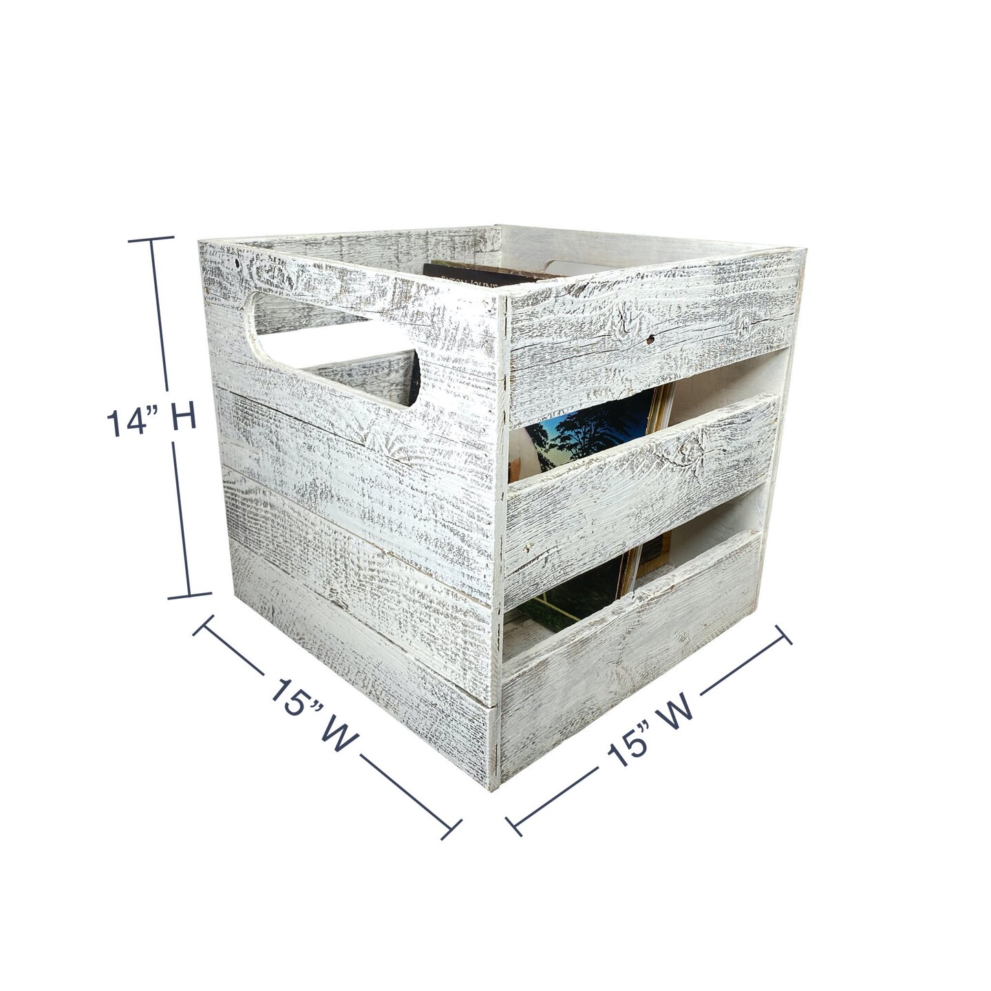 Rustic Farmhouse 15&#x22; x 15&#x22; Reclaimed Wood Vinyl Record Organizing Storage Crate