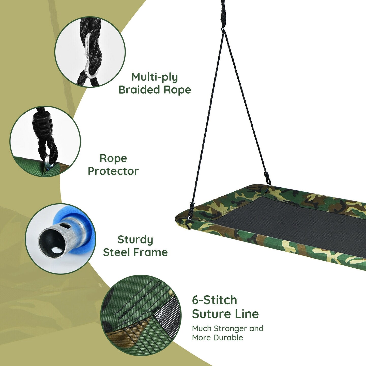 60 Inches Platform Tree Swing Outdoor with  2 Hanging Straps