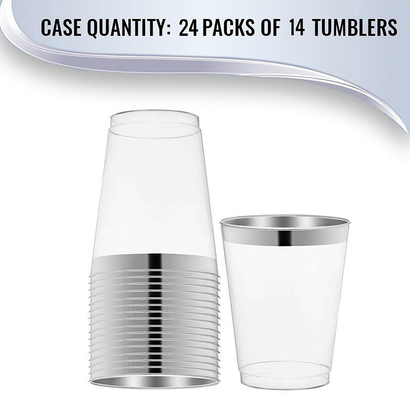 Clear with Metallic Silver Rim Round Tumblers - 10 Ounce (336 Cups)