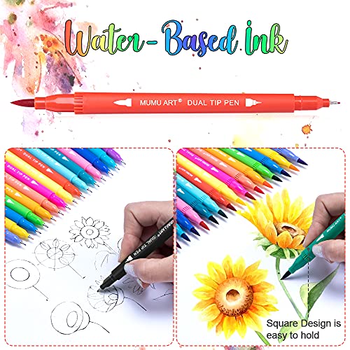 35 Dual Markers Pen for Adult Coloring Book, Coloring Brush Art Marker, Fine Tip Colored Pens for Kids, Bullet Journaling Drawing Planner