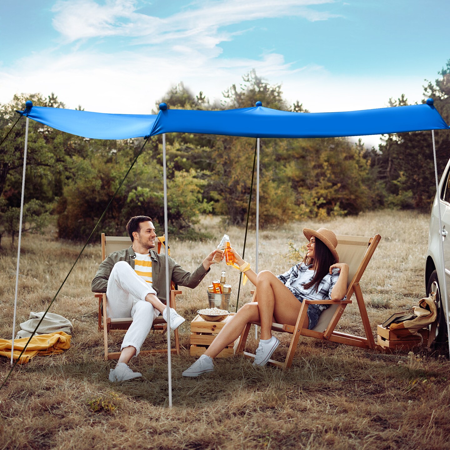 10 x 10 Feet Large Beach Sunshade Beach Tent Canopy with Sandbags-Blue