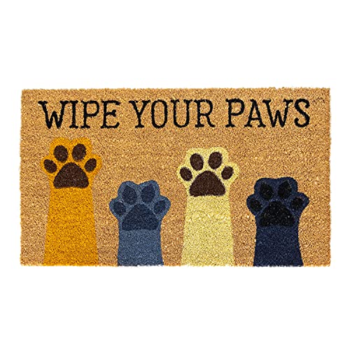 Wipe Your Paws Natural Coir Doormat Anti-Slip Rubber Back | 17&#x22; x 29&#x22; Perfect for Outdoors | Low Maintenance Animal Welcome Mat | Colorful and Fun Pet Approved