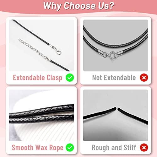 50 Pieces Necklace Cord, Black Necklace String Rope with Clasp, 24 Inch Black Waxed Cotton Cord Necklace Bulk for Charms Pendants, Bracelets, Necklaces, Jewelry Making Supplies and Beading Supplies