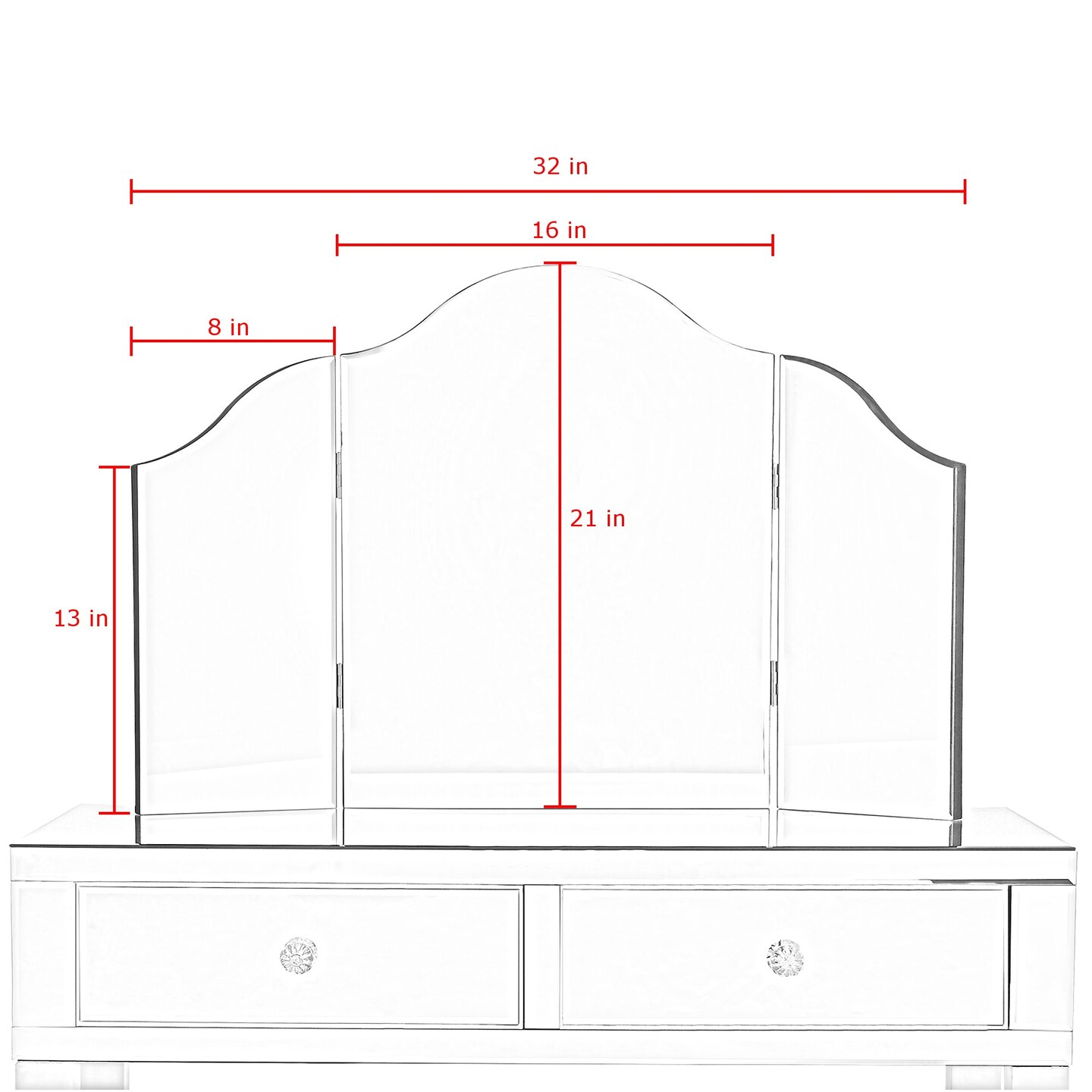 Renee Frameless Modern Contemporary Tri-fold Tabletop Vanity Mirror