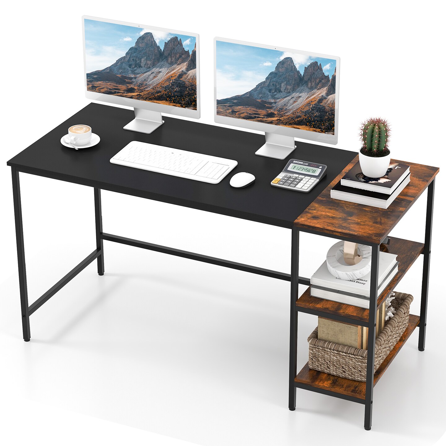 55" Modern Industrial Style Study Writing Desk with 2 Storage Shelves