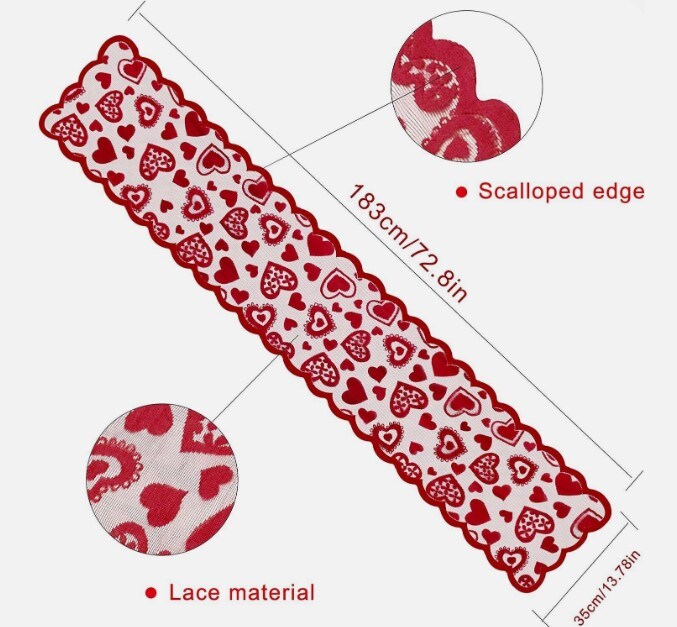 Table Runner for Valentine's Day - 13 X 72 Inch Red Lace Table Runner