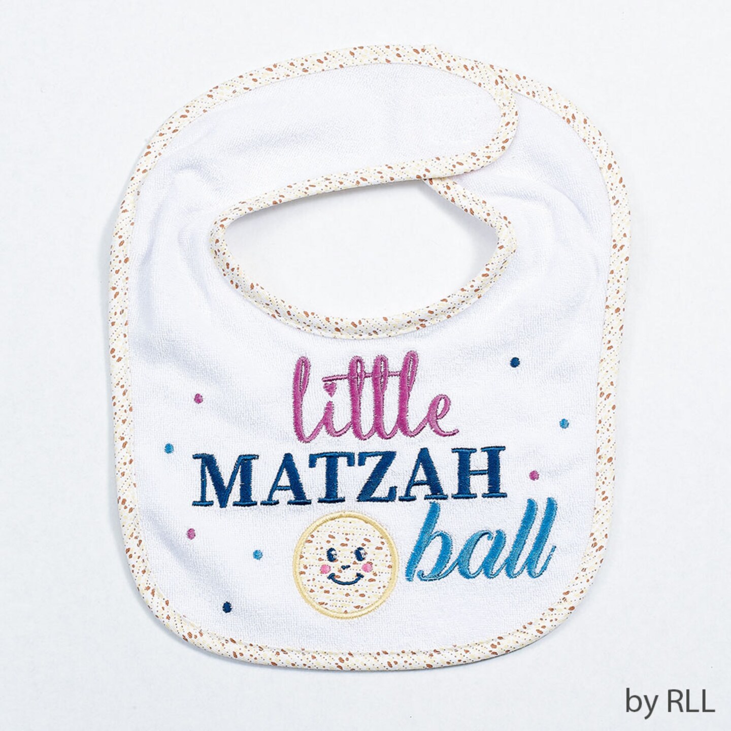 Rite Lite 9.5" White and Blue "Little MATZAH Ball" Toddler Passover Embroidered Bib