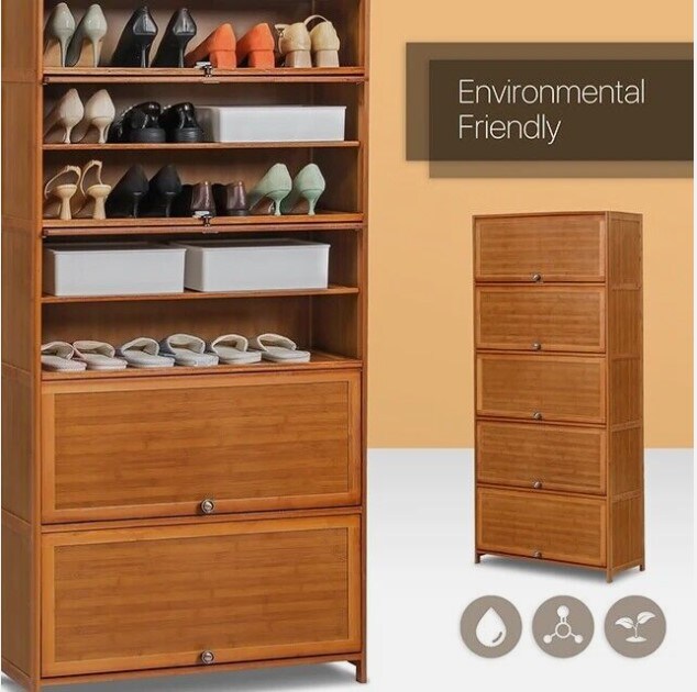 10-Tier Shoe Rack Cabinet Wooden Shelf Stand Storage Book Shelf Bamboo&#xA0;Organizer