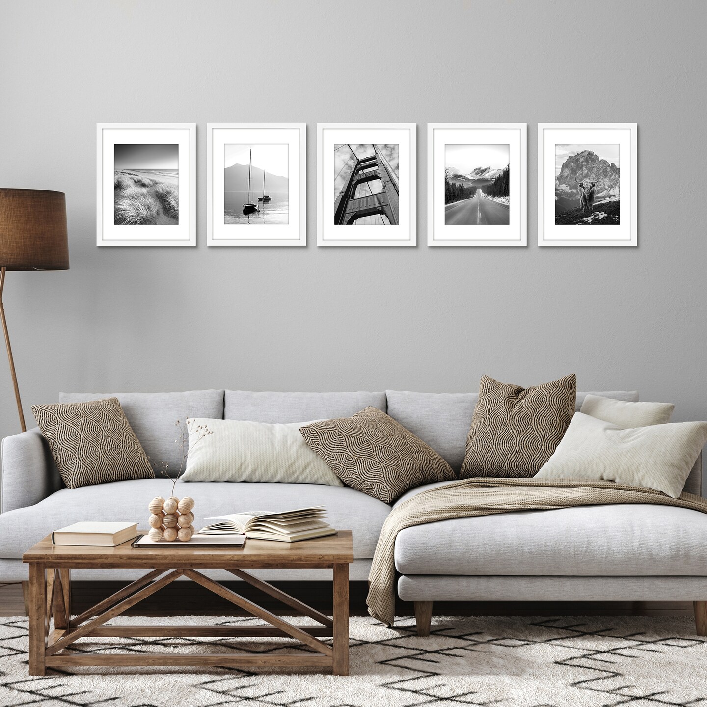 Americanflat Picture Frame Set with Mat - Set of 5 - Photo Frame Set of Five for Wall Display - Plexiglass Cover - Hanging Hardware