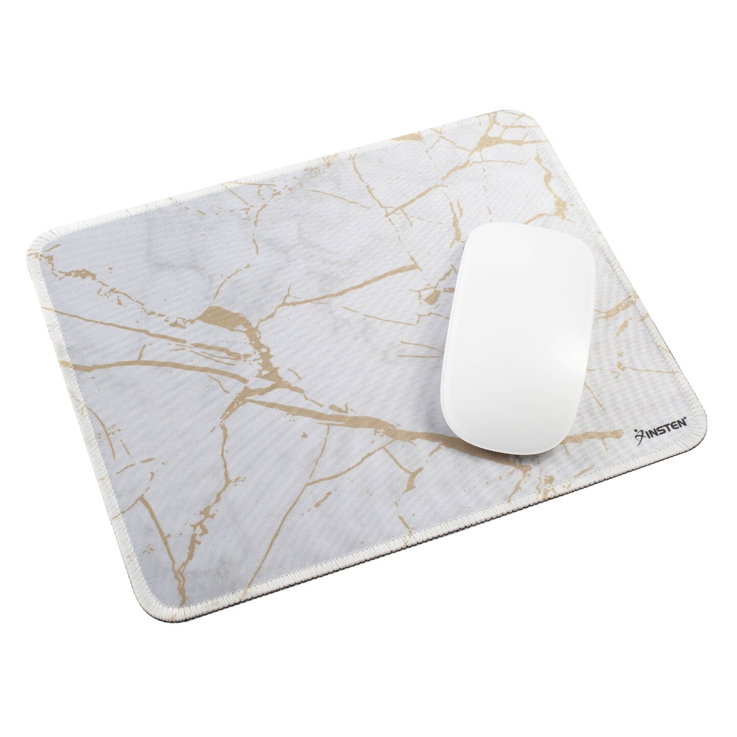 Insten Shiny Marble Gaming Mouse Pad with Stitched Edge, Water-Resistant, Non-Slip Rubber Base, White, 9.45 x 7.48 in