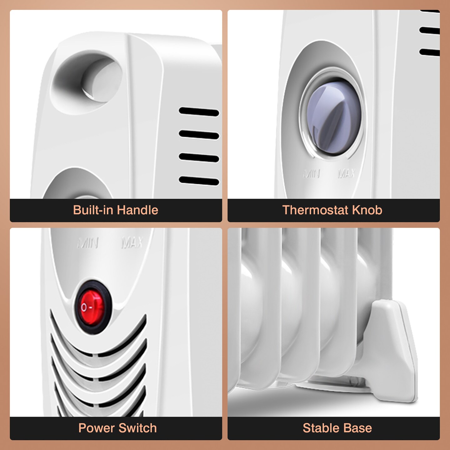 Costway 700 W Portable Mini Electric Oil Filled Radiator Heater 7-Fin Thermostat Home