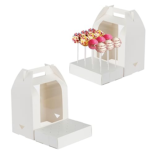Hzzycaxli Cake Pop Boxes Packaging, 4 pcs Portable Cake Pop Holder Boxes with 18 Holes Lollipop Display Stand (White)