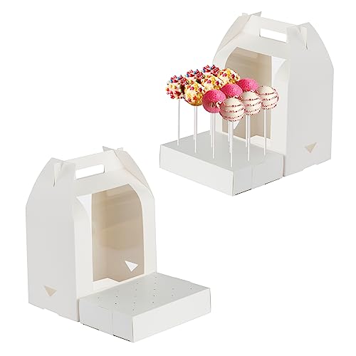 Cake Pop Boxes Packaging, 4 pcs Portable Cake Pop Holder Boxes with 18 Holes Lollipop Display Stand (White)