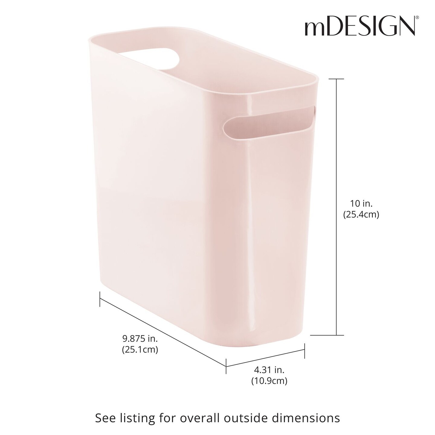 mDesign Plastic Small 1.5 Gal./5.7 Liter Trash Can with Built-In Handles