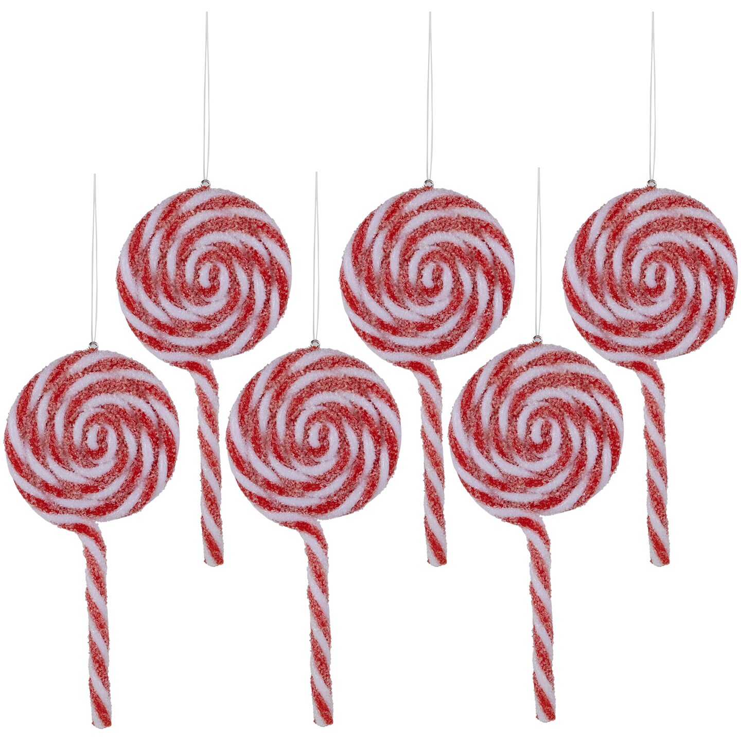Northlight 6ct Frosted Red and White Lollipop Christmas Ornaments 6&#x22;