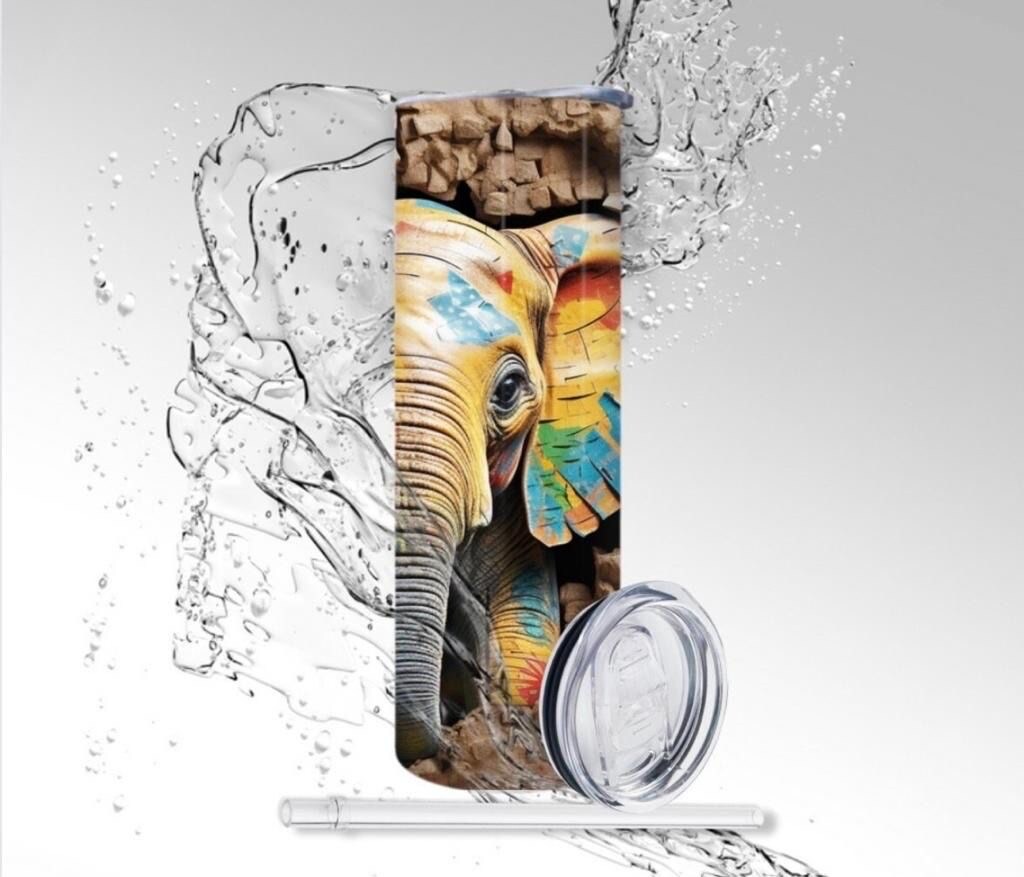 Tumbler Graffiti Wall Elephant, Sublimated 20 oz Skinny Tumbler