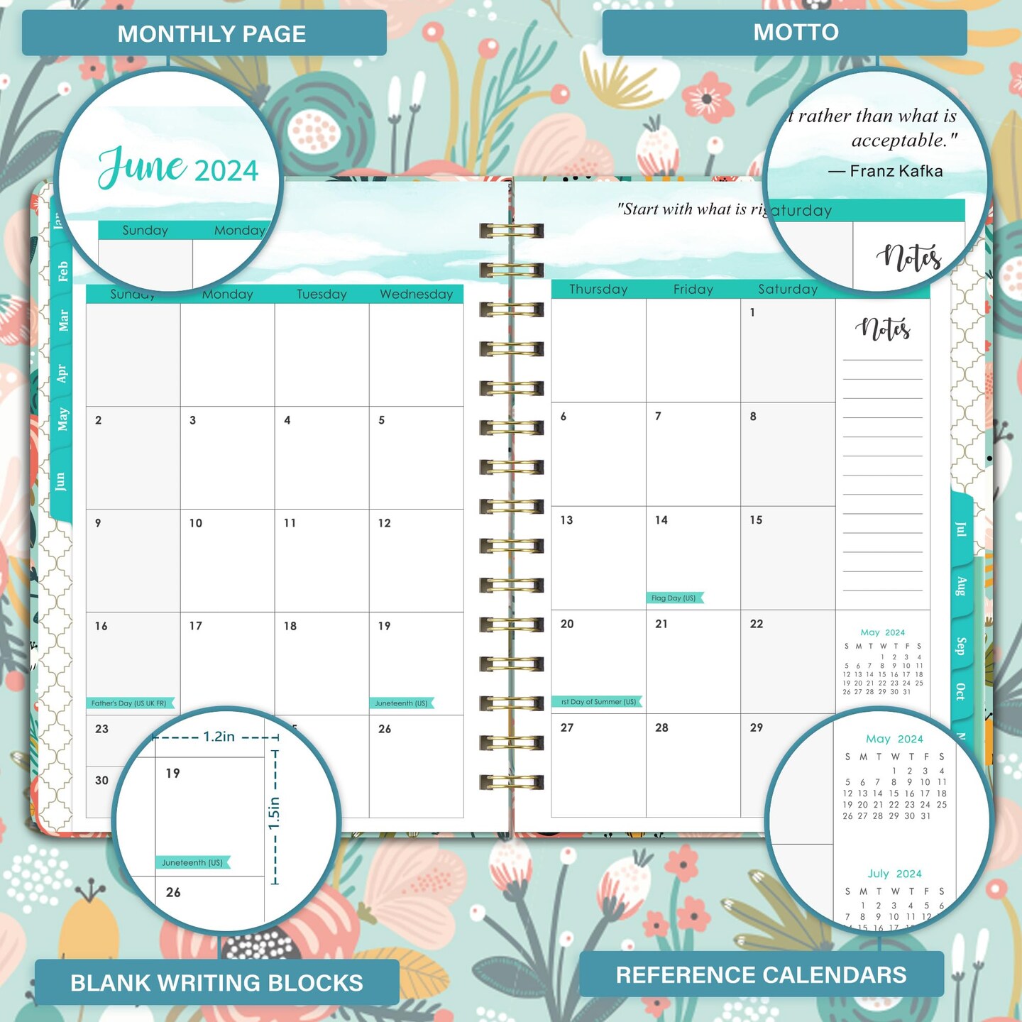 2024 Planner Weekly and Monthly, Jan. 2024 - Dec. 2024, 6.4&#x2018;&#x2019; x 8.3&#x27;&#x27; Calendar Planner with Inner Pocket