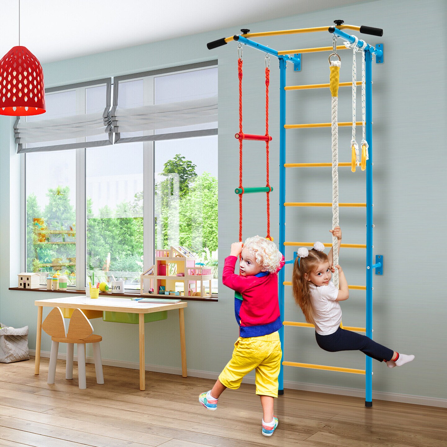 5 In 1 Kids Indoor Gym Playground Swedish Wall Ladder Yellow