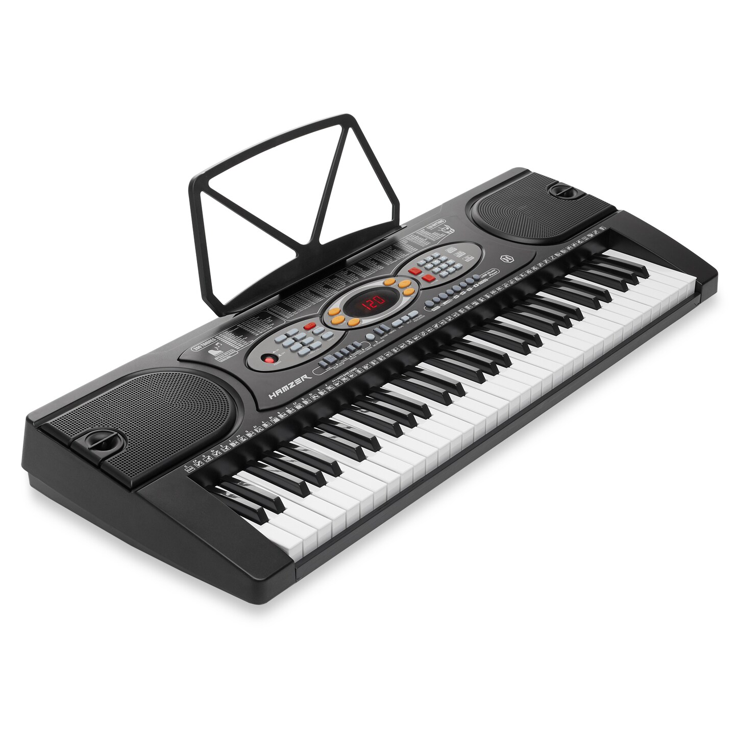 Hamzer 61-Key Electronic Keyboard Portable Digital Music Piano with H-Stand, Stool, Headphones, Microphone, &#x26; Sticker Set