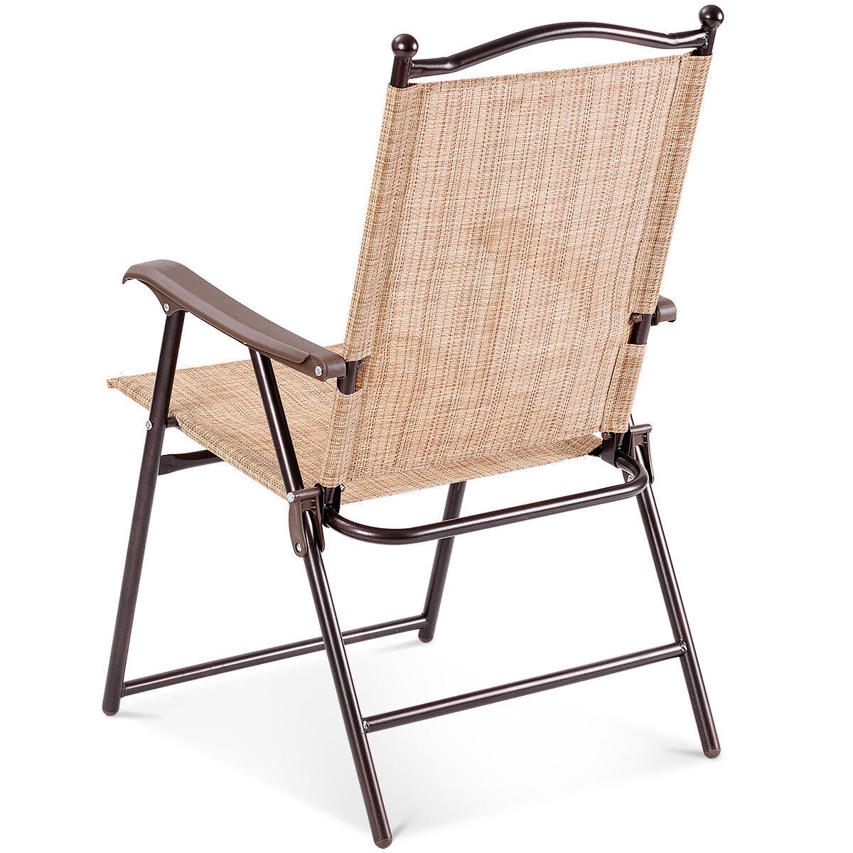 Costway Set of 2 Patio Folding Sling Back Chairs Camping Deck Garden Beach Yellow