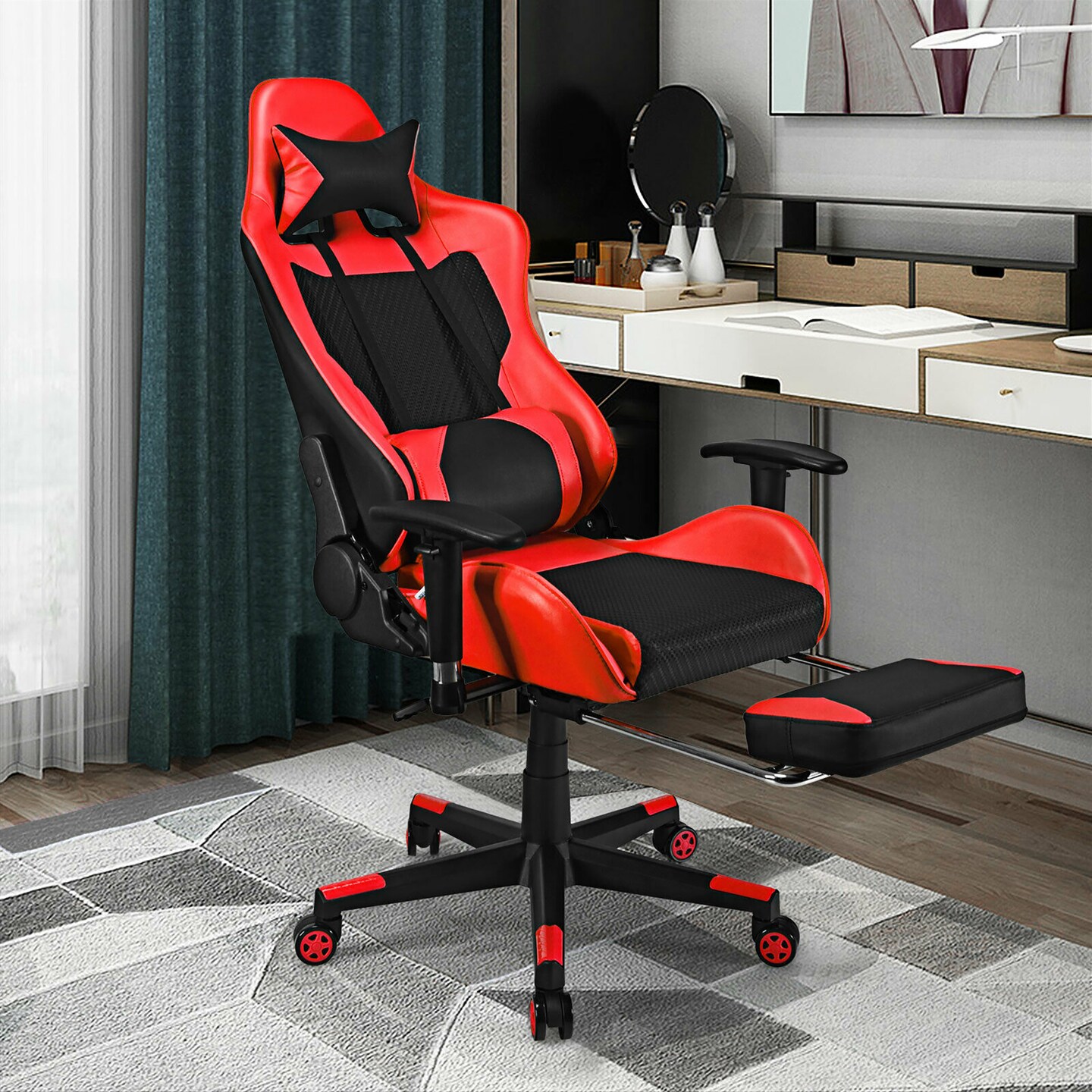 Costway Massage Gaming Chair Recliner Racing Chair w/ Massage Lumbar Support &#x26; Footrest