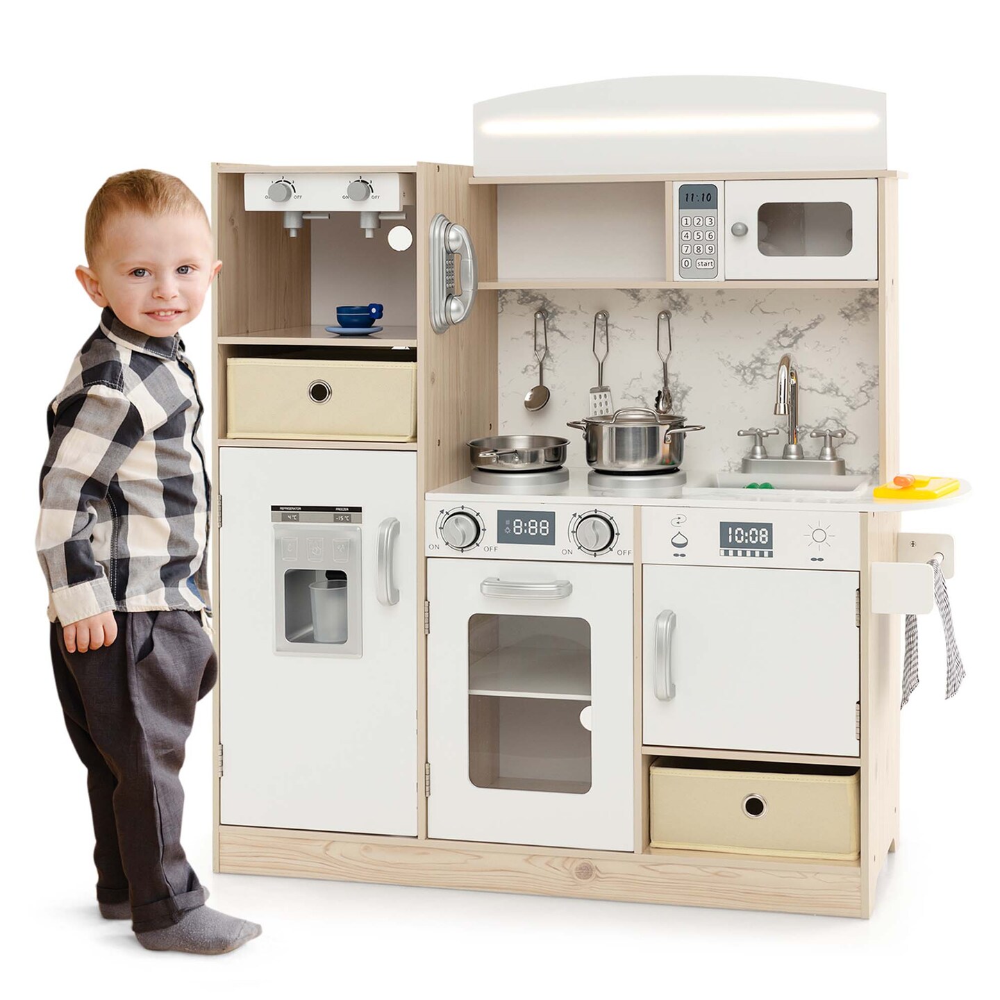 Costway Kids Pretend Play Kitchen Wooden Toy Playset with LED Lighting Coffee Maker Michaels