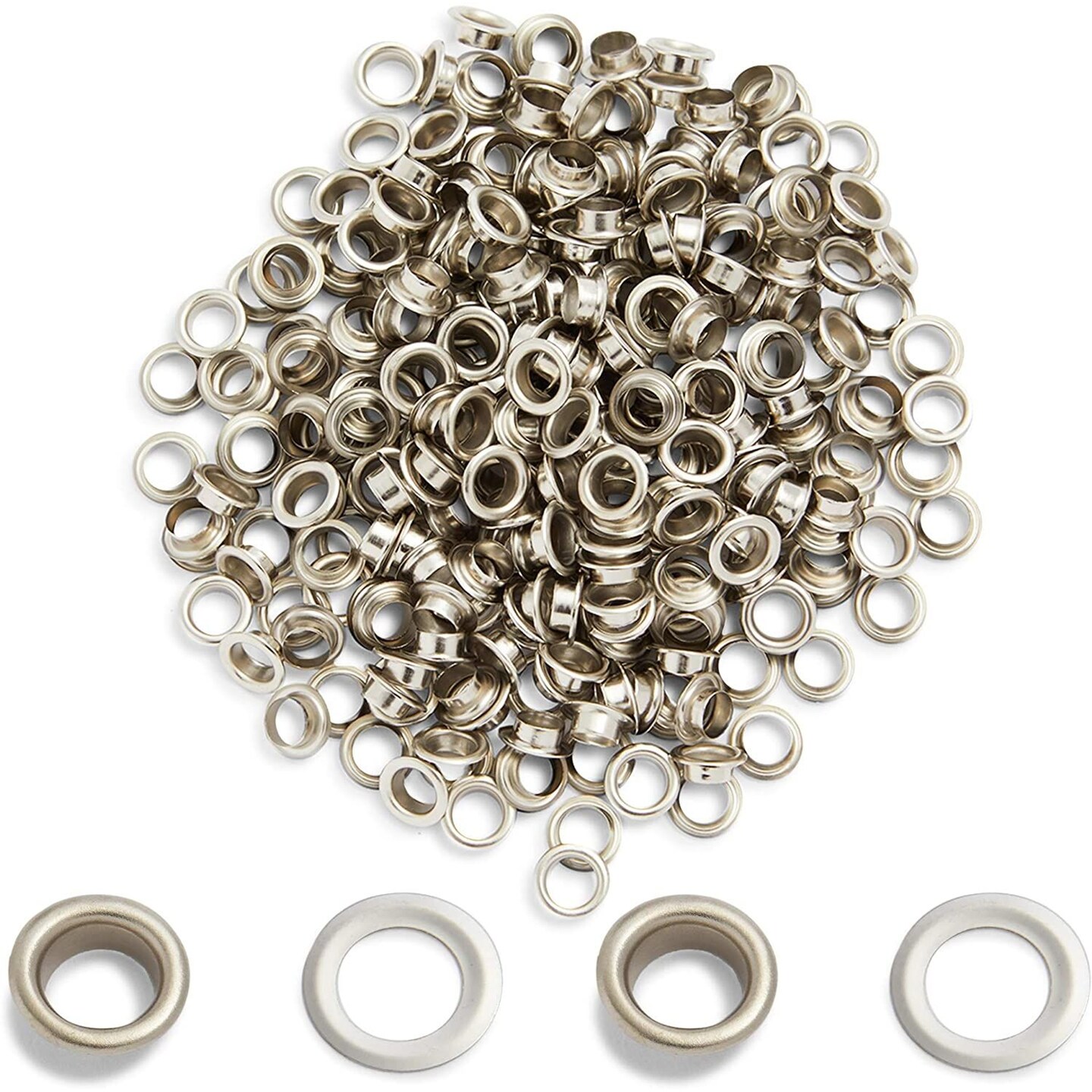 Silver Brass Grommets, Eyelet Rings (0.4 Inch, 300 Pieces)