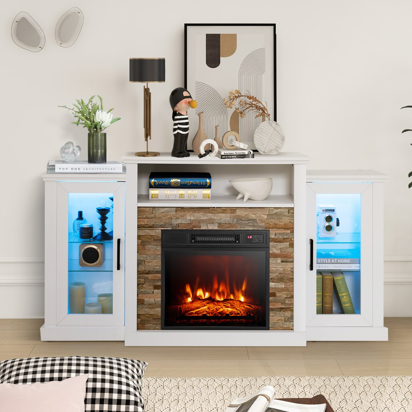 Fireplace Entertainment Center Stand with 16-Color LED Lights for TVs