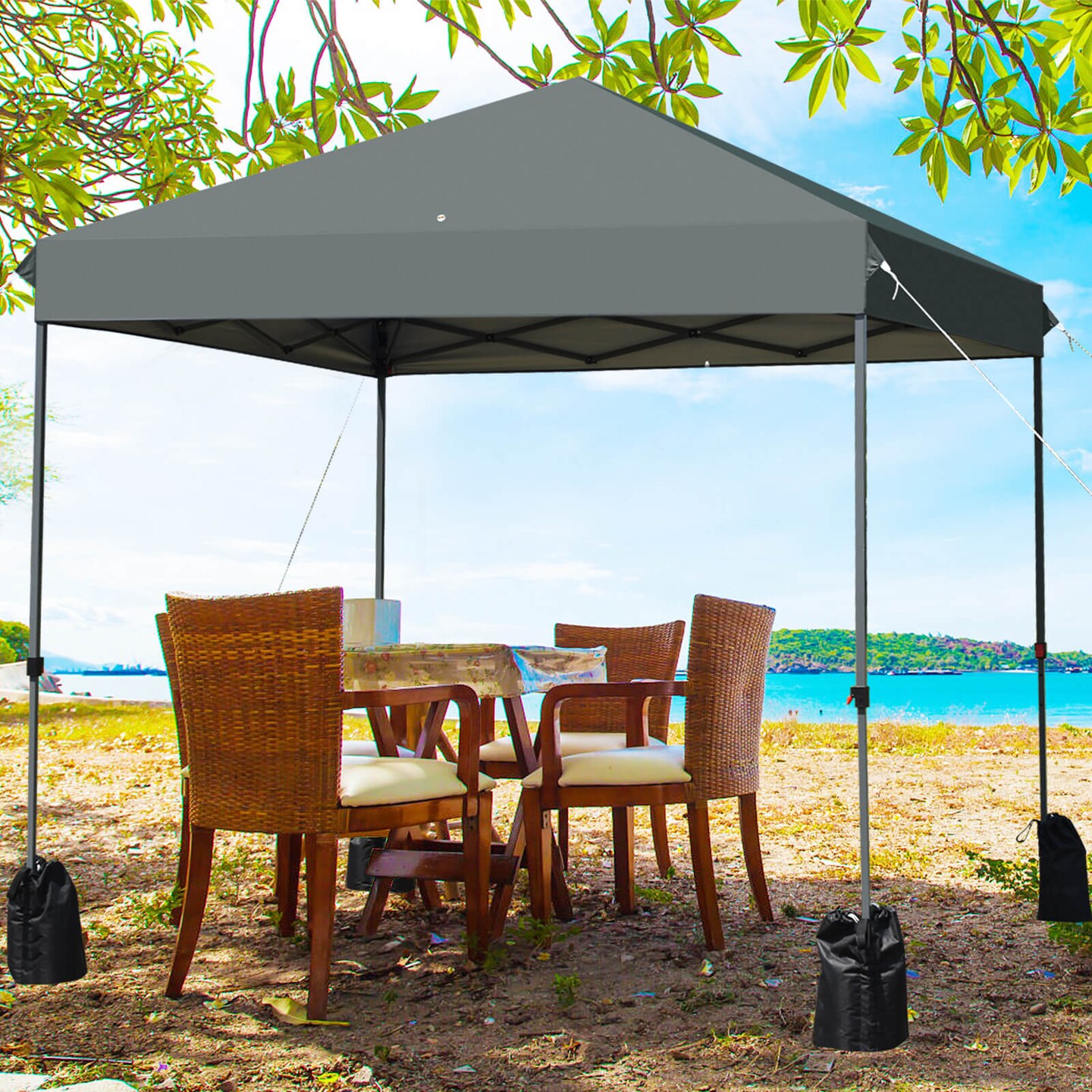 8&#x27;x8&#x27; Outdoor Pop up Canopy Tent  w/Roller Bag-White
